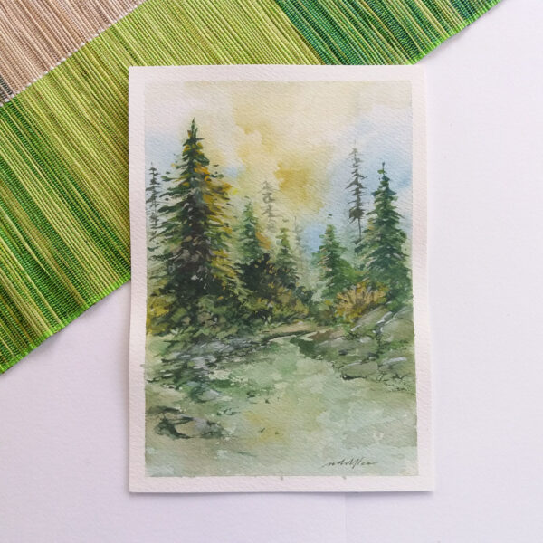 Stream-side Evergreen Forest - Original gouache painting
