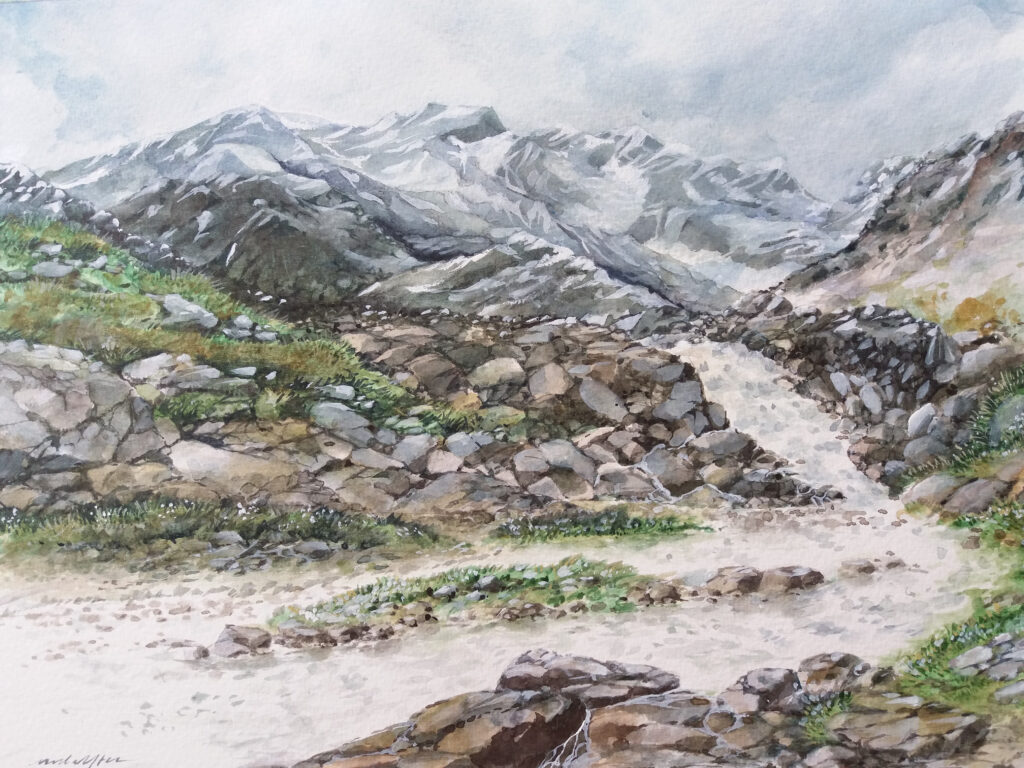 Rocky Cascade - Original watercolor landscape painting