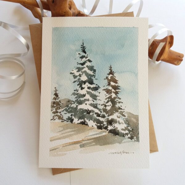 Snowy Evergreens - Hand painted card