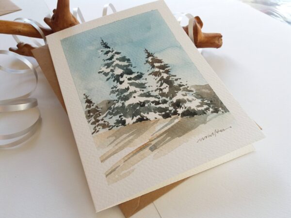 Snowy Evergreens - Hand painted card