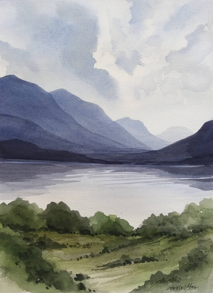 Lake Mountains -Watercolor Landscape