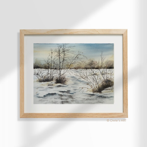Snowy Winter Landscape - Watercolor Painting