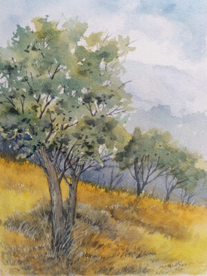 Summer Meadow Trees - Watercolor Landscape