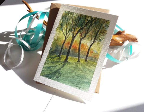 Trees Casting Shadows - Hand painted card.