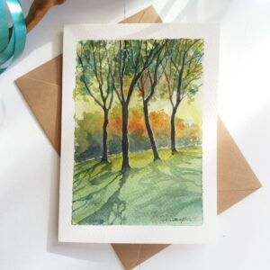 Trees Casting Shadows - Hand painted card.