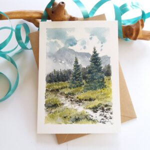 Evergreens by Flowing Stream - Hand painted card