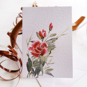 Whimsical Red Rose Card - Floral Card