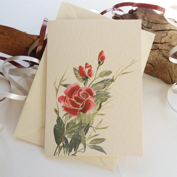 Whimsical Red Rose Card - Floral Card