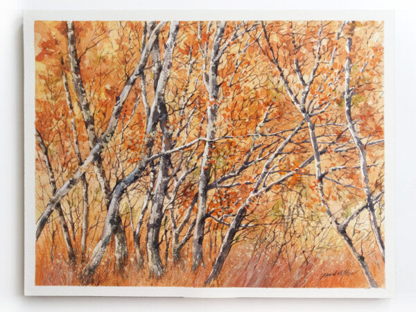 Autumn Birch Forest Landscape - Watercolor Painting