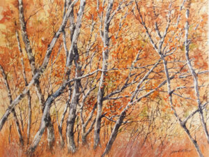 Autumn Birch Forest Landscape - Watercolor Painting