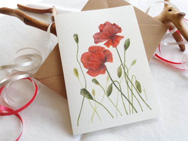Field Poppies - Mini Gouache Floral Painting by Owie's ART