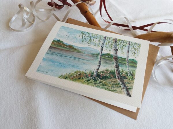 Birches by the Lake - Mini Gouache Landscape Painting by Owie's ART