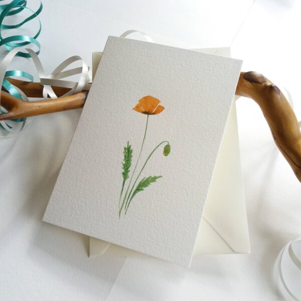 Poppy Card - Minimalist Floral card by Owie's ART