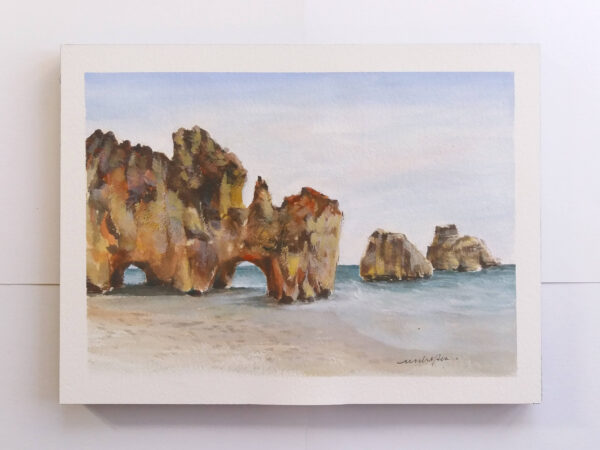 Algarve Portugal Natural Rock Arches - Coastal Art painting by Owie's ART