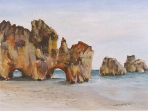 Algarve Portugal Natural Rock Arches - Coastal Art painting by Owie's ART