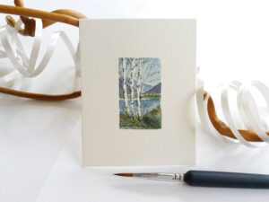 Miniature Painting - Lake Birch Trees - by Owie's ART