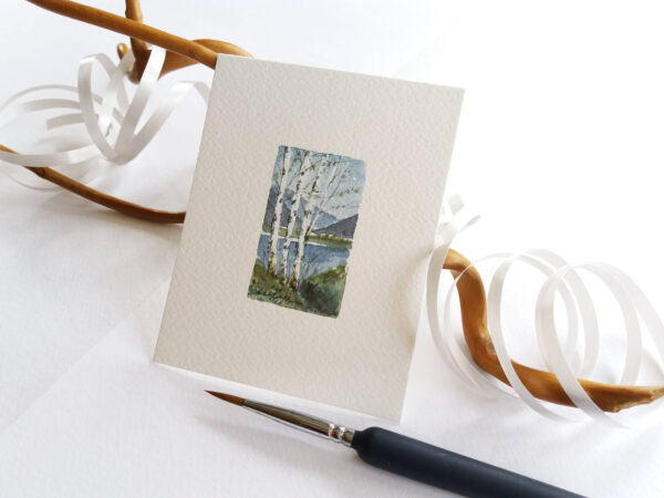 Miniature Painting - Lake Birch Trees - by Owie's ART