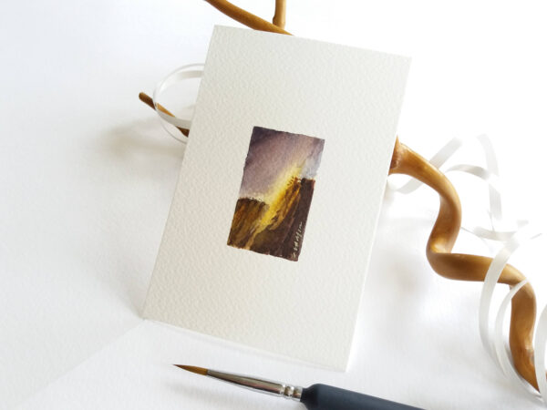 Miniature Painting - Yosemite Firefall, California Waterfall - by Owie's ART