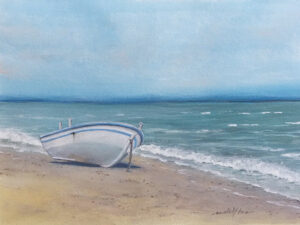 Boat on Shore - Coastal Art painting by Owie's ART