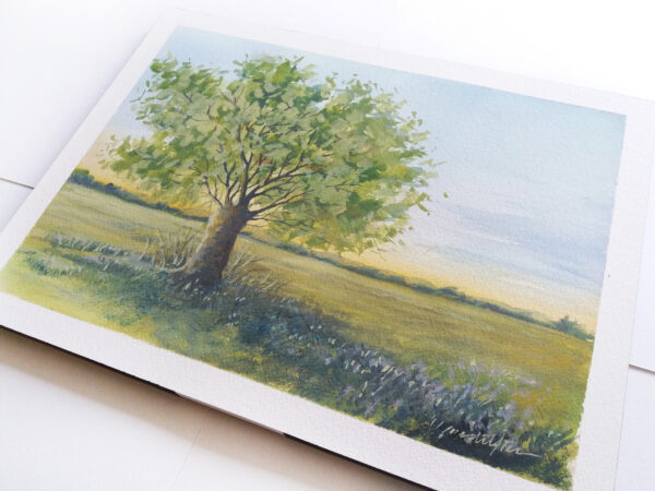 Lone Tree in Field - Gouache Landscape by Owie's ART