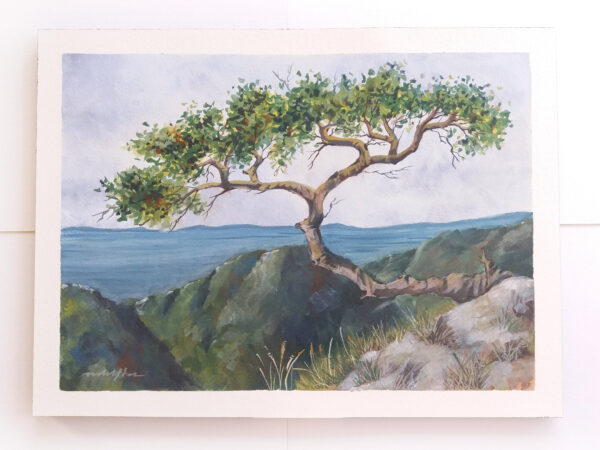 Alone Tree on Cliff - Gouache Landscape by Owie's ART