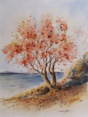 Autumn Tree by the Lake - by Owie's ART