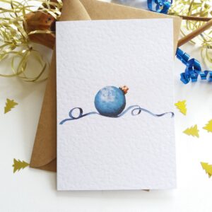 Christmas Card. Blue Bauble - by Owie's ART