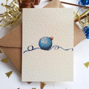 Christmas Card. Blue Bauble - by Owie's ART